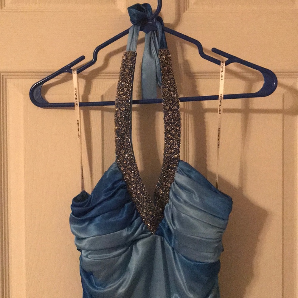 Blue Ombré halter formal w/short front, long back